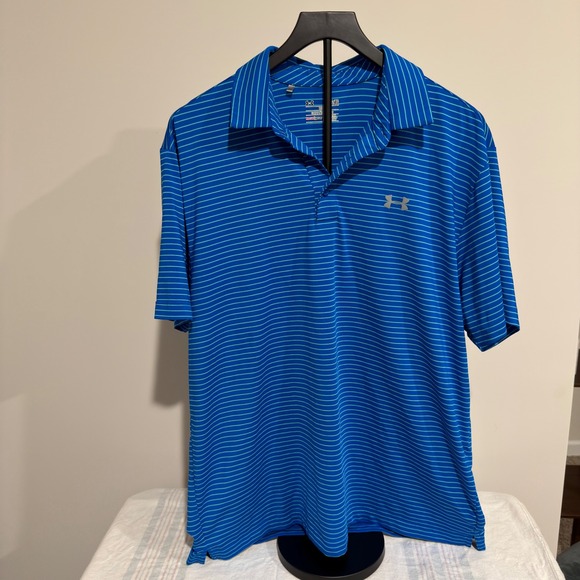 Under Armour Other - Under Armour Mens XL HeatGear Blue Teal Striped Loose Fit Golf Polo Shirt